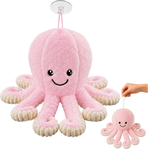 Pluchen octopus met zuignap roze 16 cm - 1 stuk