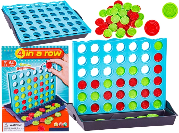 Logisch bordspel 4 op een rij (4 in a row) met speelbord en fiches