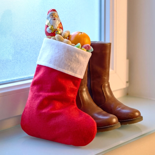 Kerst-sinterklaaslaars van vilt 25 × 40 cm rood/wit
