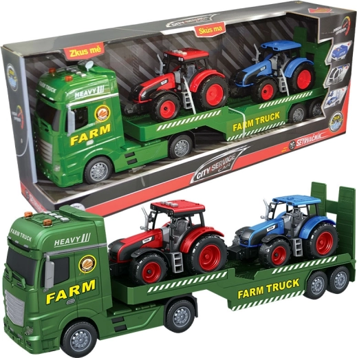 Boerentrekker met aanhanger en 2 tractors 1:12 CITY SERVICE CAR