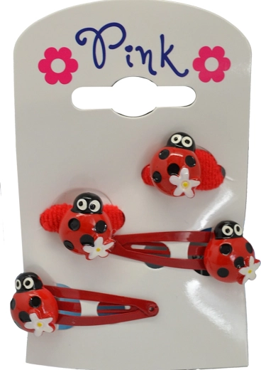 Roze set haarspeldjes en elastiekjes Lieveheersbeestje