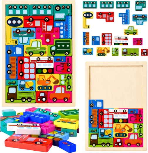 Houten puzzel voertuigen – 23 stukjes
