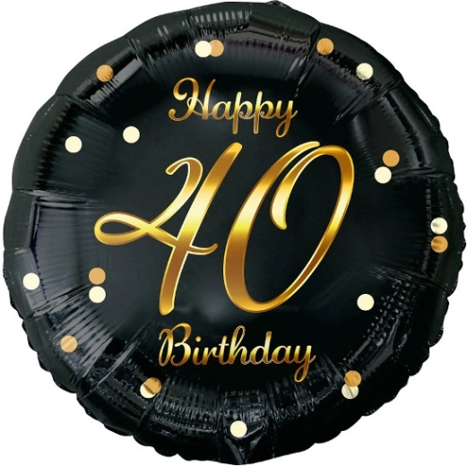 Folieballon Happy 40th Birthday zwart met gouden opdruk