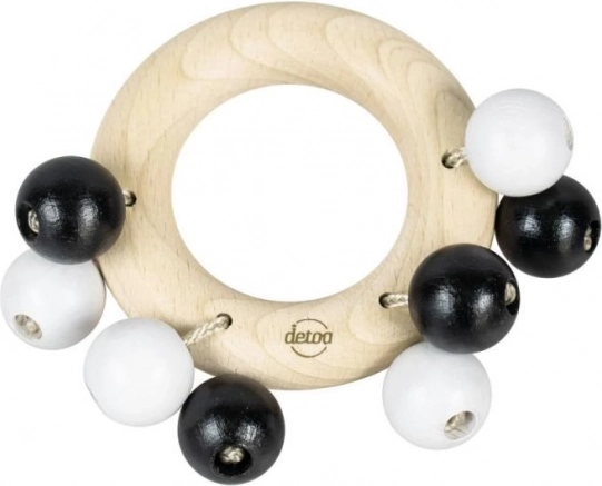 Detoa houten rammelaar ring met kralen – zwart-wit
