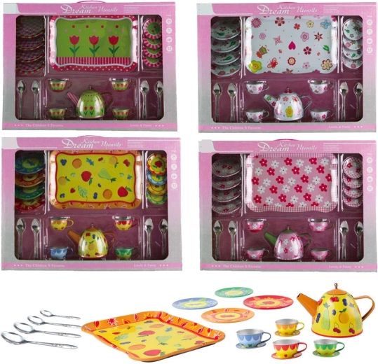 Kinder theeservies van blik met print, 19-delig