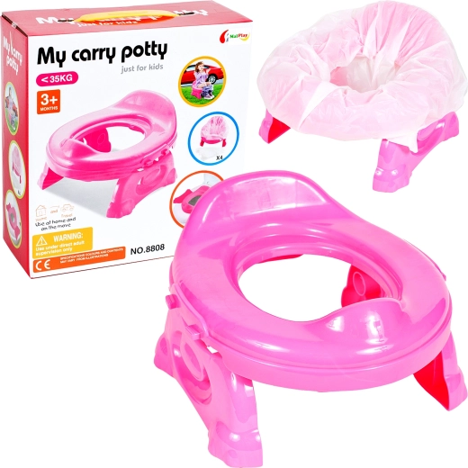 Reis-kindersstoeltje met roze hoes en 4 zakjes