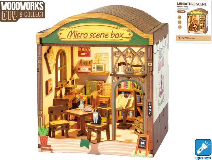 Houten bouwset Woodworks Boekhandel met verlichting