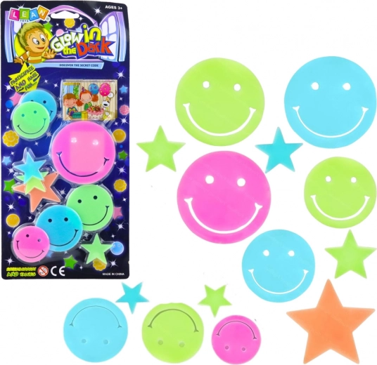 Fluorescerende muurstickers – smileys en sterretjes, 10 stuks