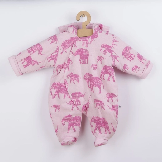 Gevoerde babyoverall met capuchon BABY SERVICE Olifanten – roze