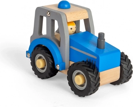 Blauwe houten tractor voor kinderen