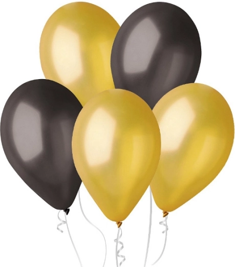 Metallic ballonnen goud en zwart 25 cm, 100 stuks