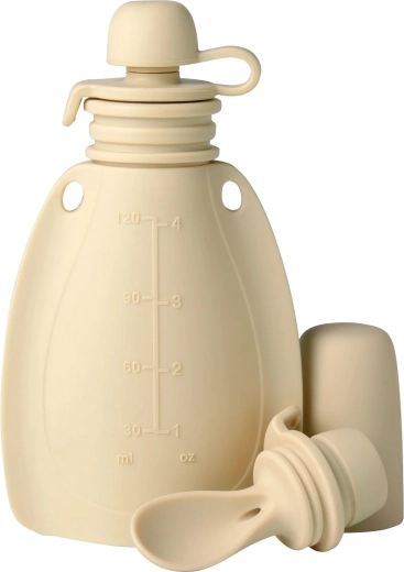 Mininor siliconen hervulbaar knijpzakje met lepel Soft rabbit