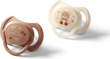 BabyOno siliconen fopspenen symmetrisch 0–6 m, set van 2 stuks (dag en lichtgevend)