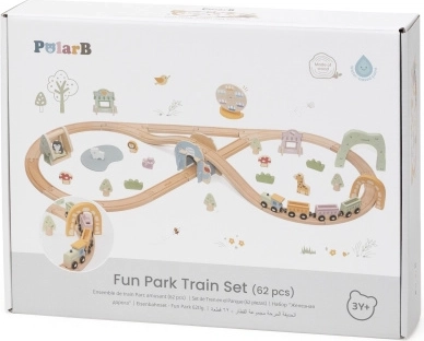 Houten treinbaan Viga met pretpark, 62 onderdelen