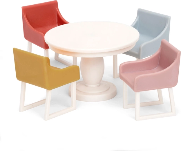 Eetset voor Lundby Basic poppenhuis – ronde tafel en 4 stoelen