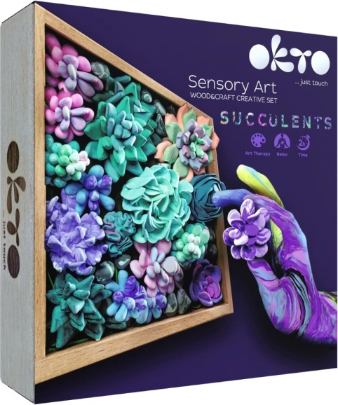 OKTO Tenderness creatieve boetseerset – vetplanten in houten lijst 21 × 21 cm