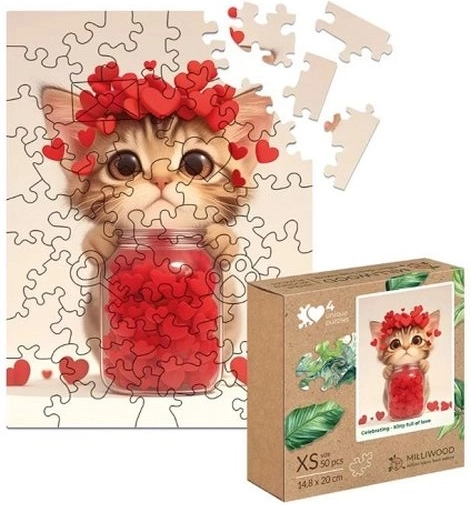 Houten puzzel XS katje vol liefde (50 stukjes)