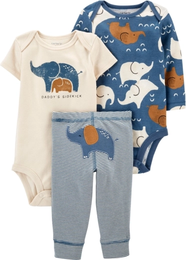 Carter’s driedelige set voor jongens Blue Elephant – rompers met lange en korte mouw en joggers