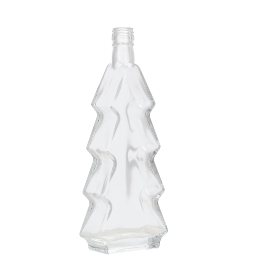 Glazen fles in de vorm van een kerstboom 500 ml met gouden dop