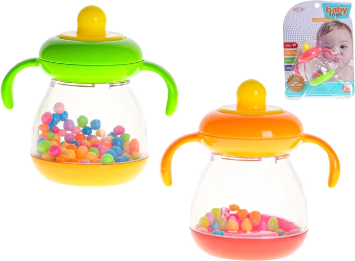 Rammelaar in de vorm van een flesje 8 cm, vanaf 3 maanden, 3 kleuren