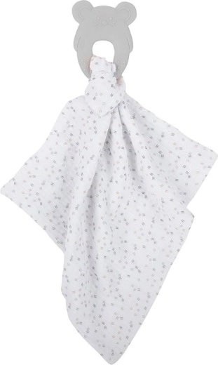 NATTOU siliconen bijtring met katoenen mousseline doekje 28 × 28 cm, grijs