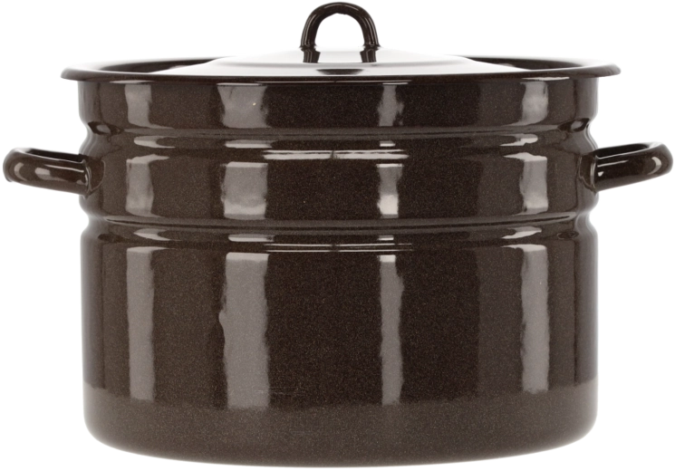 Geëmailleerde pan 16 l, diameter 32 cm, bruin met deksel