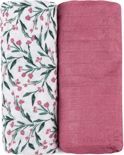 Petite&Mars bamboe mousseline inbakerdoeken Misty pink meadow 2 stuks 120 × 120 cm