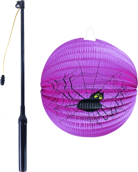 Halloweense lampion spin 25 cm met lichtgevende stok 50 cm