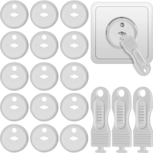 Afdekplaatjes voor stopcontacten Ruhhy, wit (15 stuks + 3 sleutels)