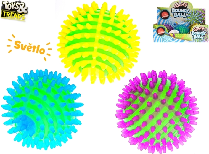 Springende, lichtgevende stuiterbal met zachte stekeltjes 9 cm