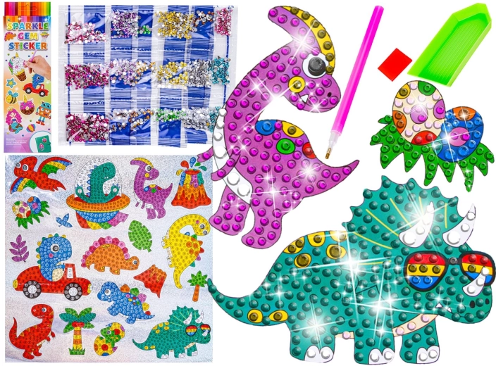 Diamantmozaïek – glinsterende dinosaurusstickers (18 stuks)