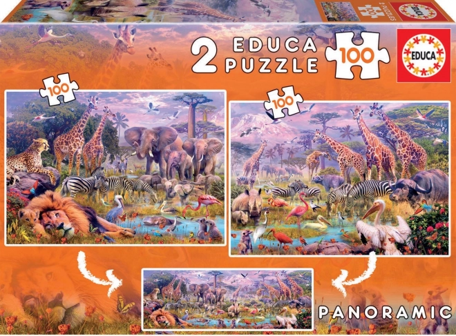 Panorama-puzzel wilde dieren 2×100 stukjes EDUCA