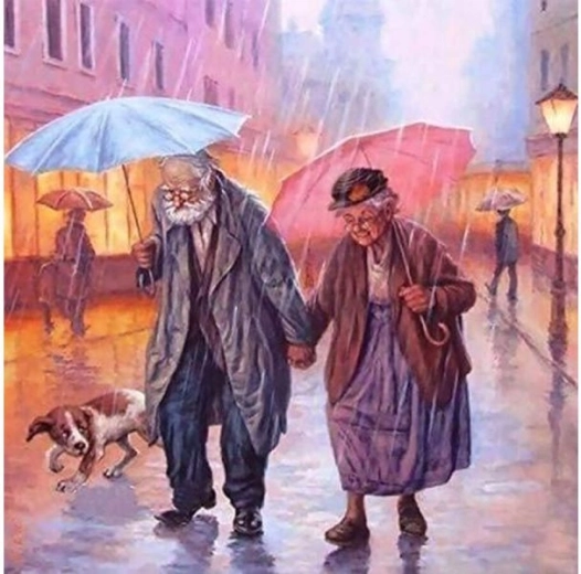 Schilderij op canvas om te schilderen volgens nummers in lijst 45 × 45 cm – Wandeling in de regen