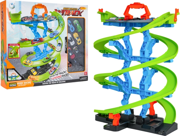 Snelle spiraalvormige racebaan High Speed Track met 8 autootjes