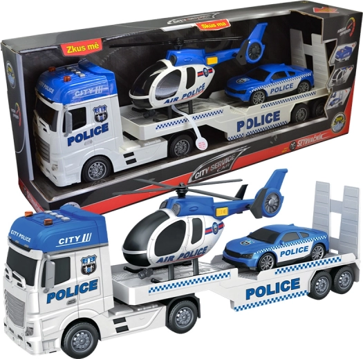 City Service Car politie-vrachtwagen met helikopter en auto op schaal 1:12