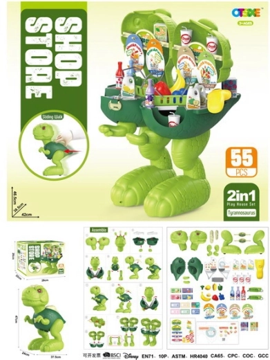 Rijdende dinosaurus en kruidenierswinkel 2-in-1 voor kinderen