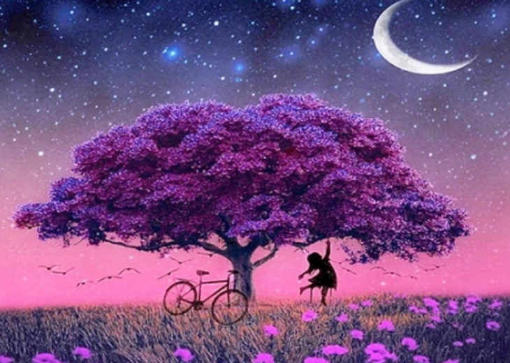 Diamond painting paarse boom 30 × 40 cm