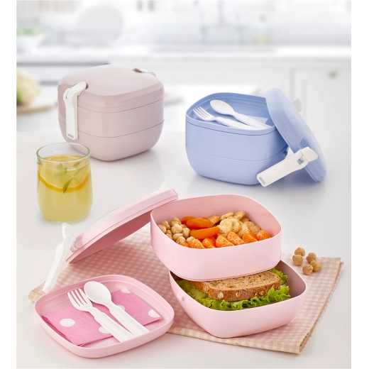 Dubbele lunchbox met bestekset