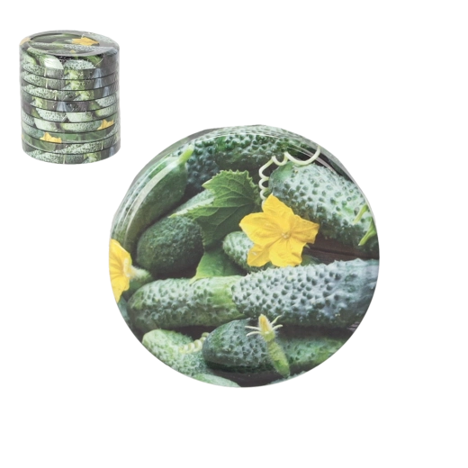 Set inmaakdeksels met komkommermotief 82 mm – 10 stuks