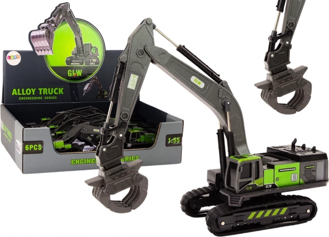 Speelgoed Rupsband Graafmachine met metalen grijper 1:55 zwart-groen