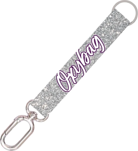 Korte sleutelhanger met karabijnhaak Silver Glitter