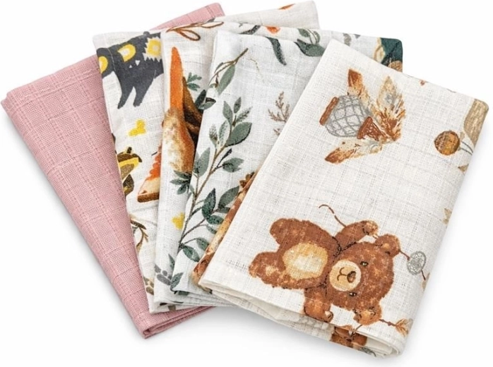 Katoenen luiers met print NEW BABY 60 × 80 cm, meisje, 5 stuks