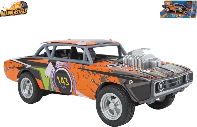 Roadblasters oranje metalen autootje muscle car met terugtrekmotor - 1 stuk