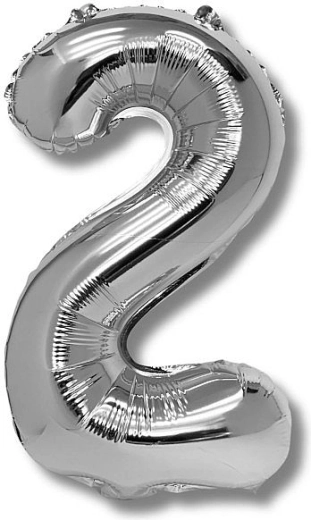 Folieballon cijfer 2, 40 cm, zilver