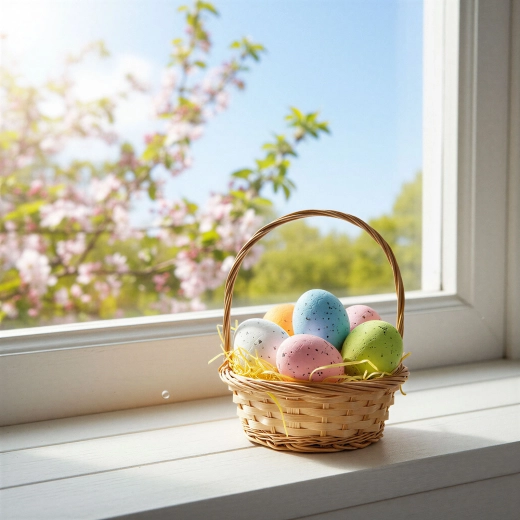 Paasdecoratie – pastelkleurige eieren met papieren gras, 6 stuks
