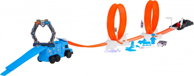 Politieracebaan met twee looping’s en lanceerder, kleurveranderende auto (62 delen)