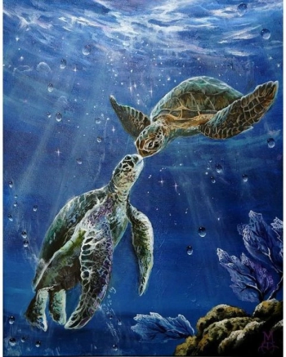 Diamantborduren (diamond painting) zeeschildpadden 30 × 40 cm
