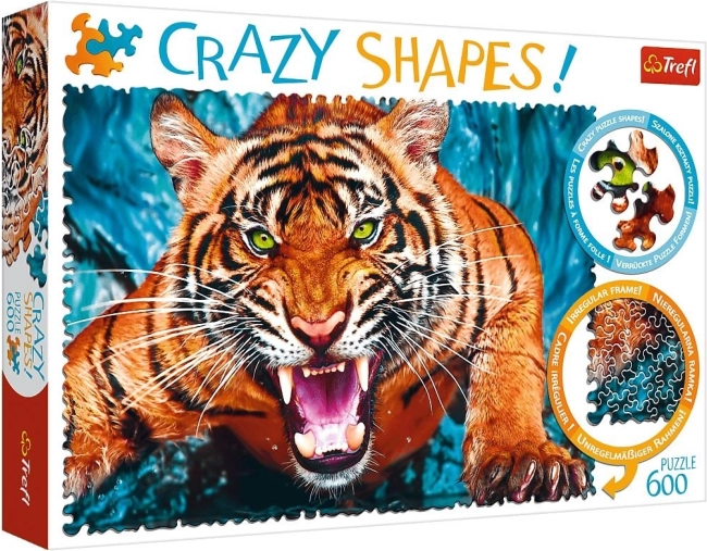 Puzzel Crazy Shapes 600 Stukjes Gezicht in Gezicht met Tijger Trefl