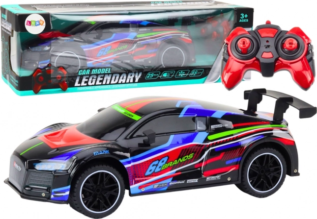 RC sportauto 1:10 met LED-verlichting, snelheid 25 km/u, zwart
