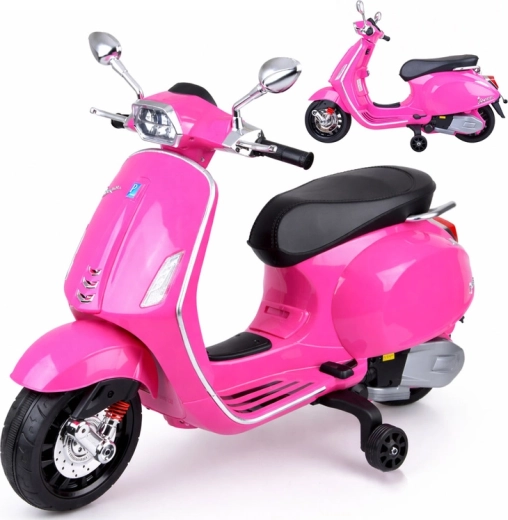 Elektrische kinderscooter VESPA met melodieën en zijwieltjes – Roze